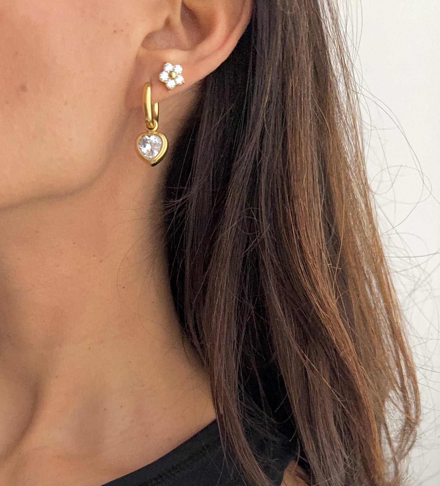 Stainless steel jewelry / waterproof jewelry / Gold jewelry / Diamond jewelry / Heart hoops earrings / earrings / cute earrings / stacking earrings / Golden / Jewelry for everybody / cute earrings / stainless steel / flower earrings