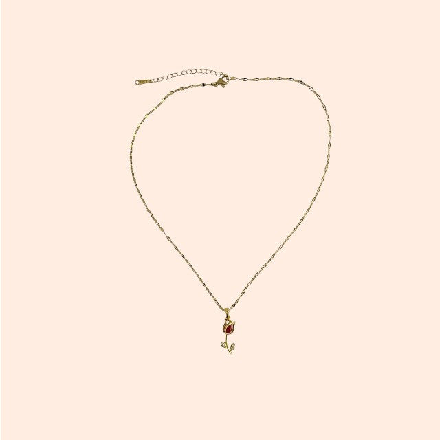 Cute rose flower necklace gold