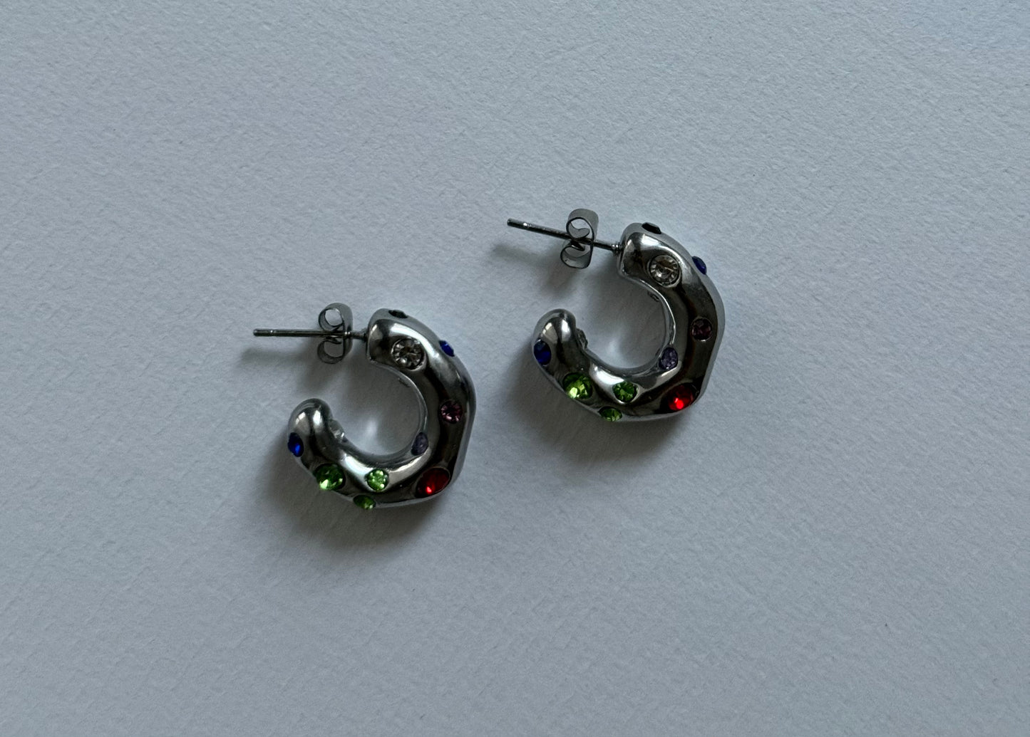 Silver Gemstone Hoops
