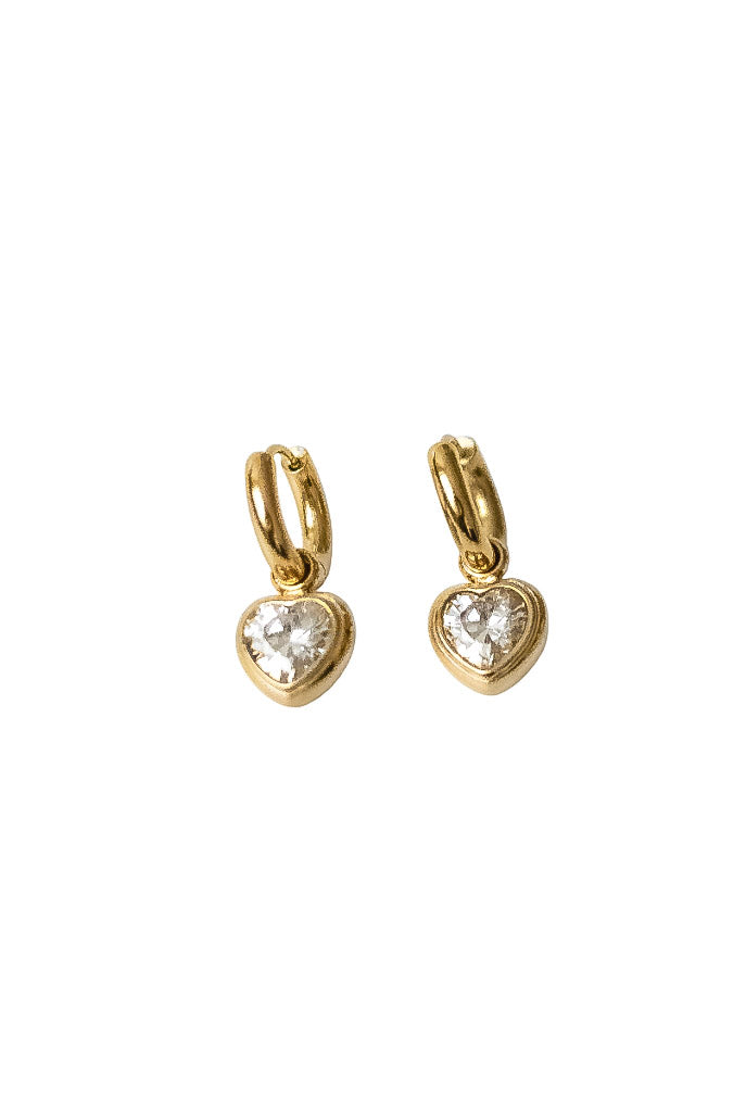 Golden gemstone earrings white heart