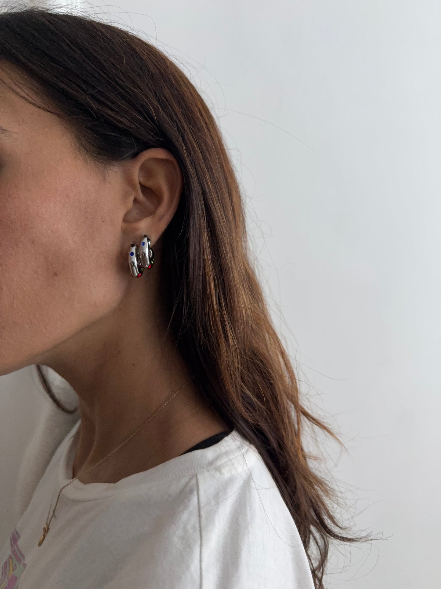 Silver Gemstone Hoops