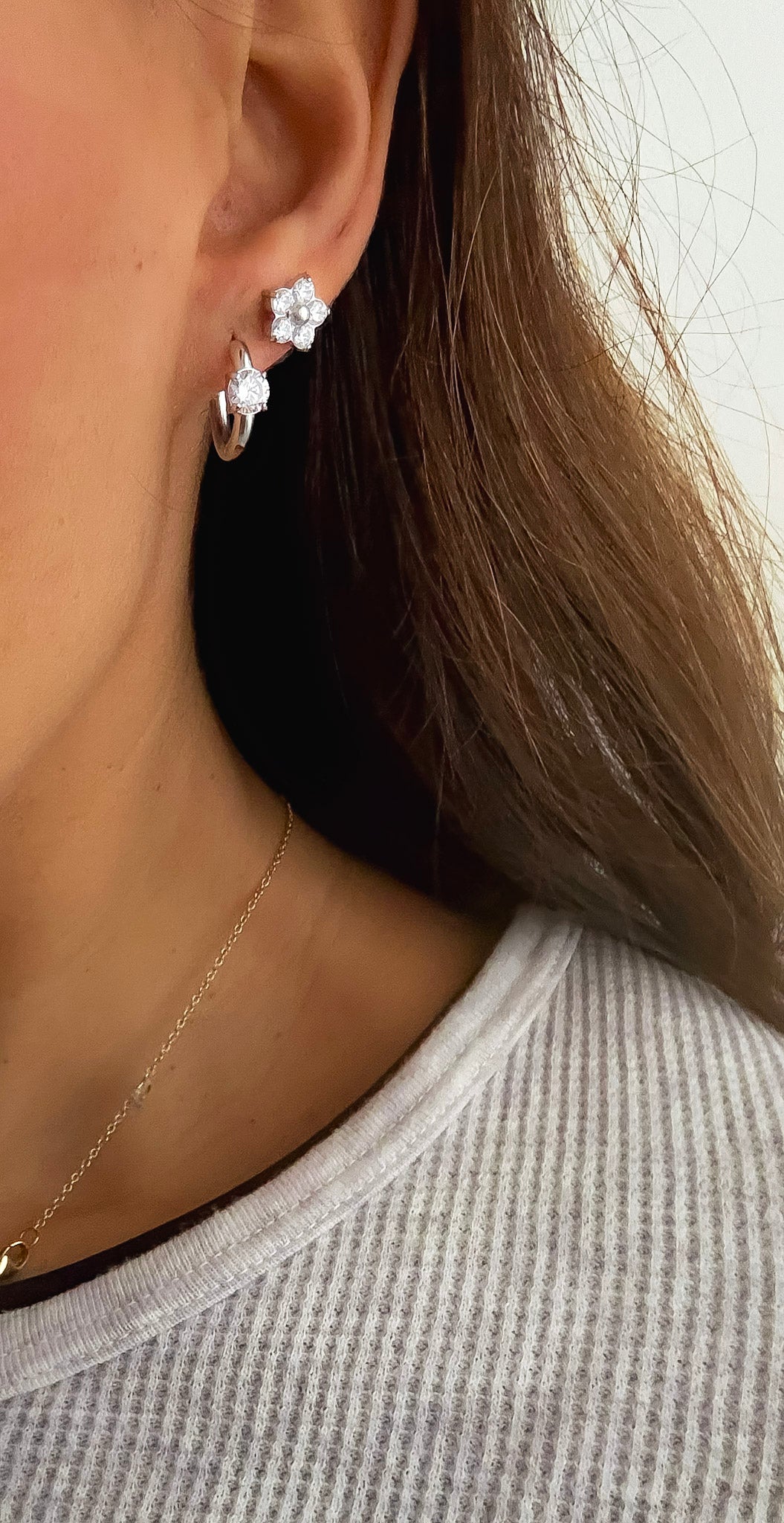 Stainless steel heart and flower earrings SILVER