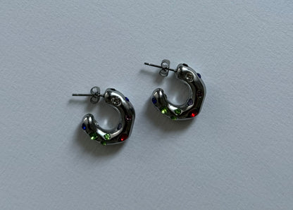 Silver Gemstone Hoops