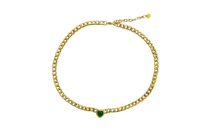 Golden tennis necklace with green heart 