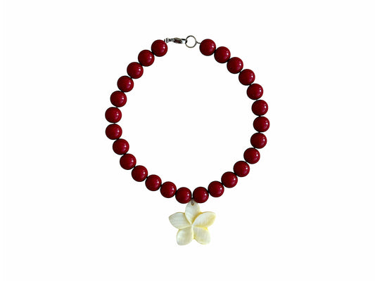 SUMMER NECKLACE ROUND BEADS AND ALOHA FLOWER 